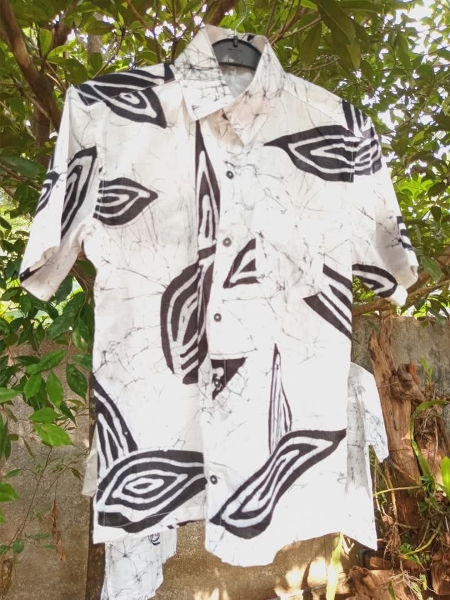 Men's White and Black Batik Shirt